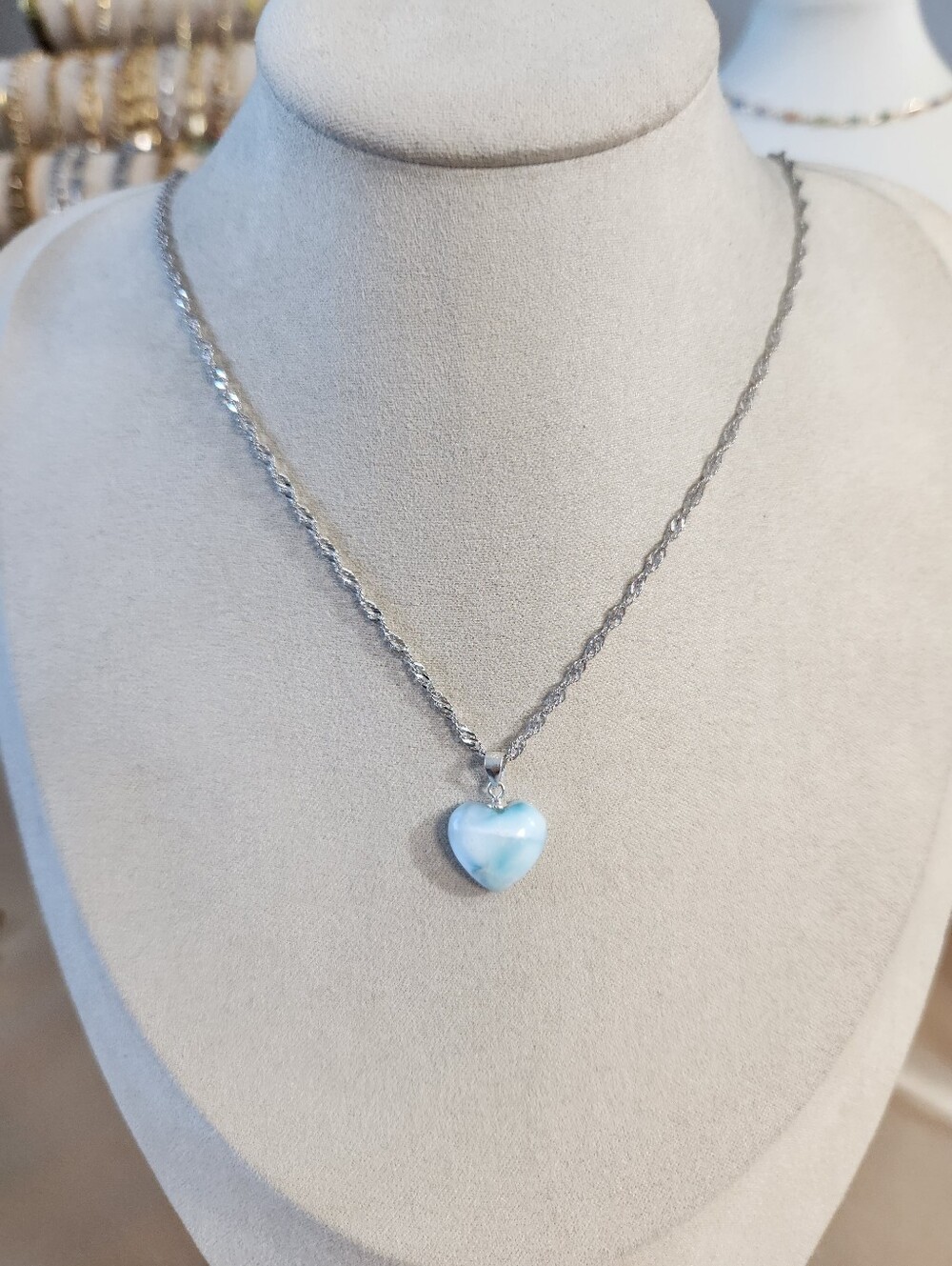 Sterling Silver Heart Larimar Necklace